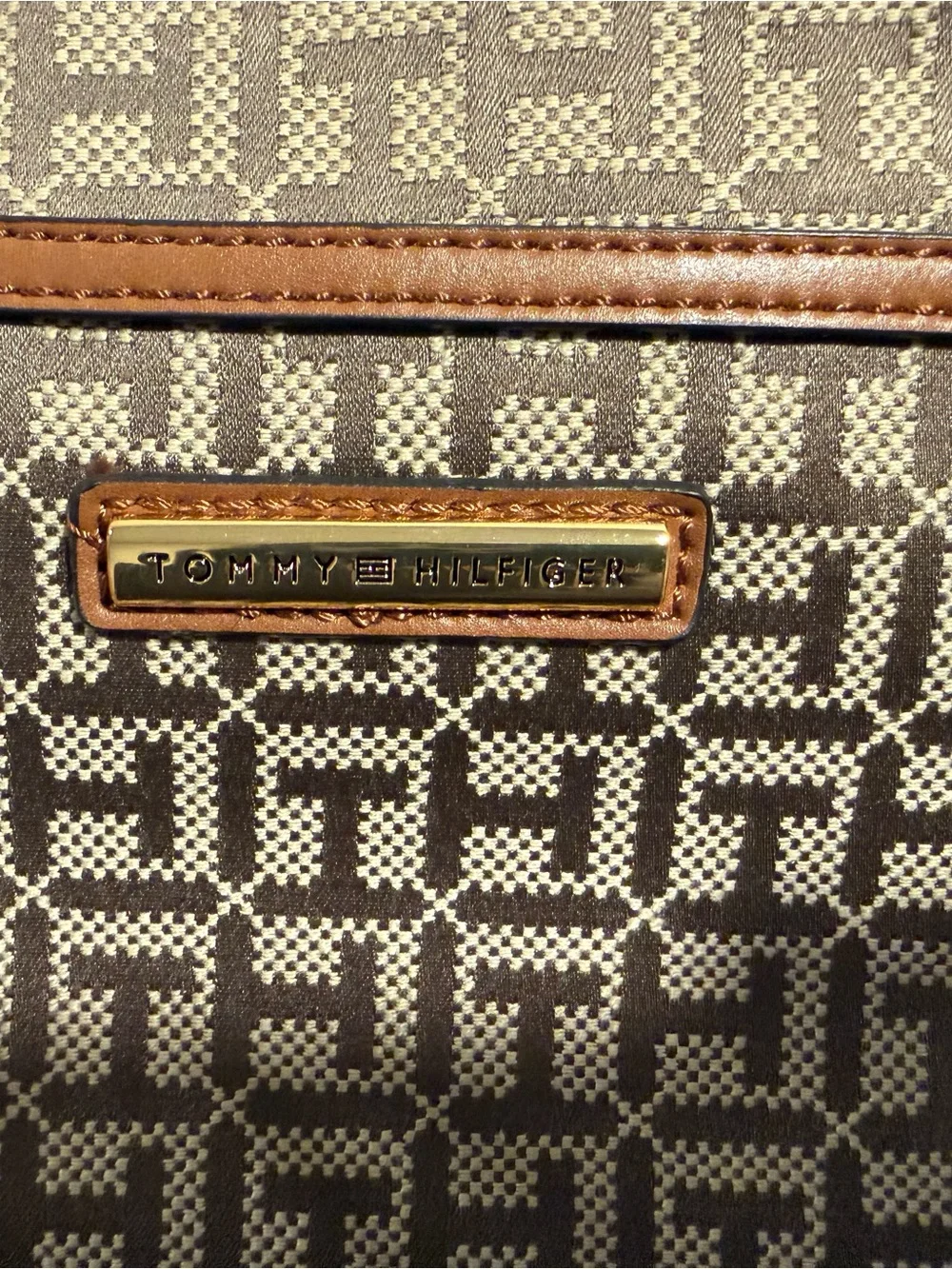 Tommy Hilfiger Brown & Cream Monogram Wristlet